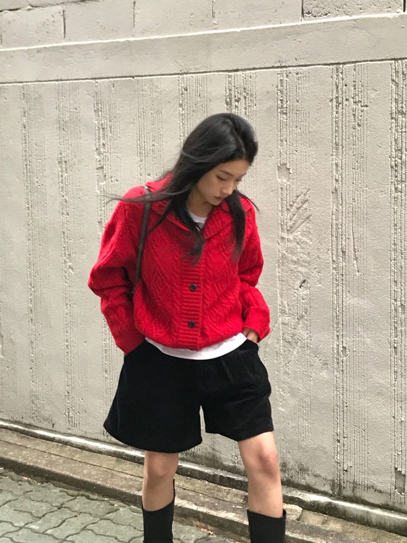 Wool fisher high neck cardigan 