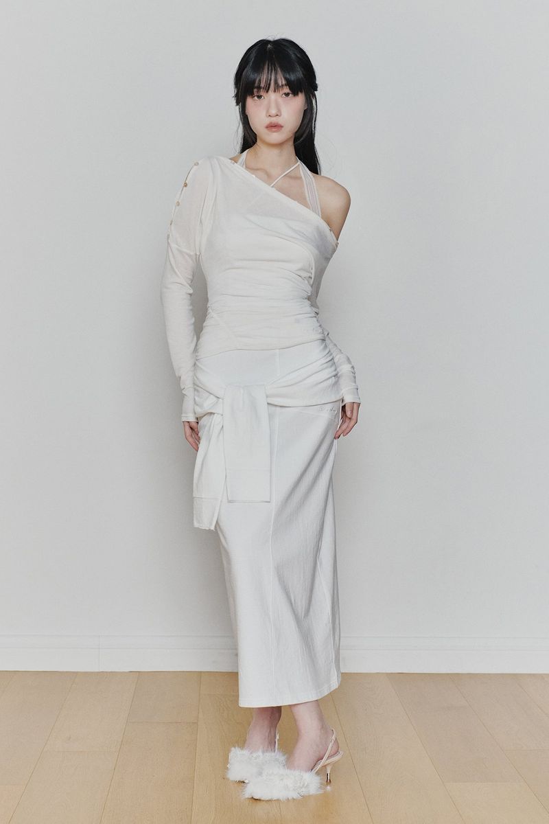 TIED LONG SKIRT white