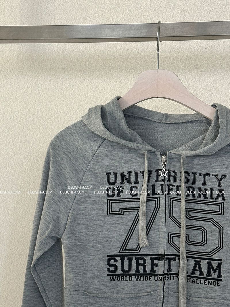 Star cropped mini hoodie zip-up