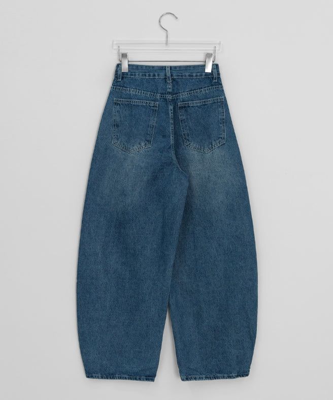Huvit Pintuck Cotton Denim Wide Pants