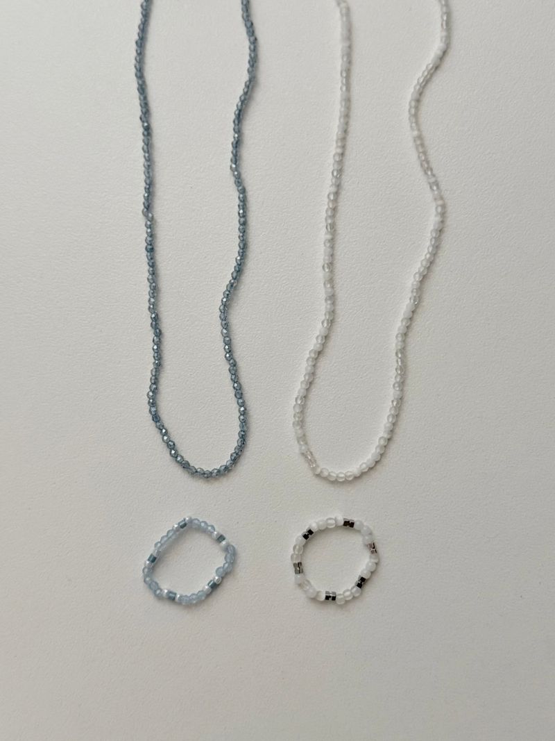 [Surgical Steel] Rain Beads Necklace Ring Set / 2 Colors / Summer White Blue Simple Daily