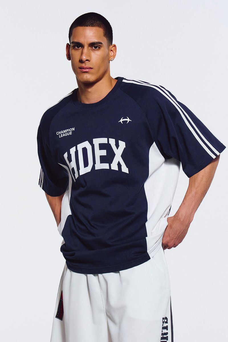 Side Color Block Short Sleeve Navy