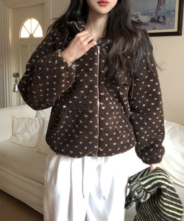 Sage Dot Boucle Hood Zip-Up