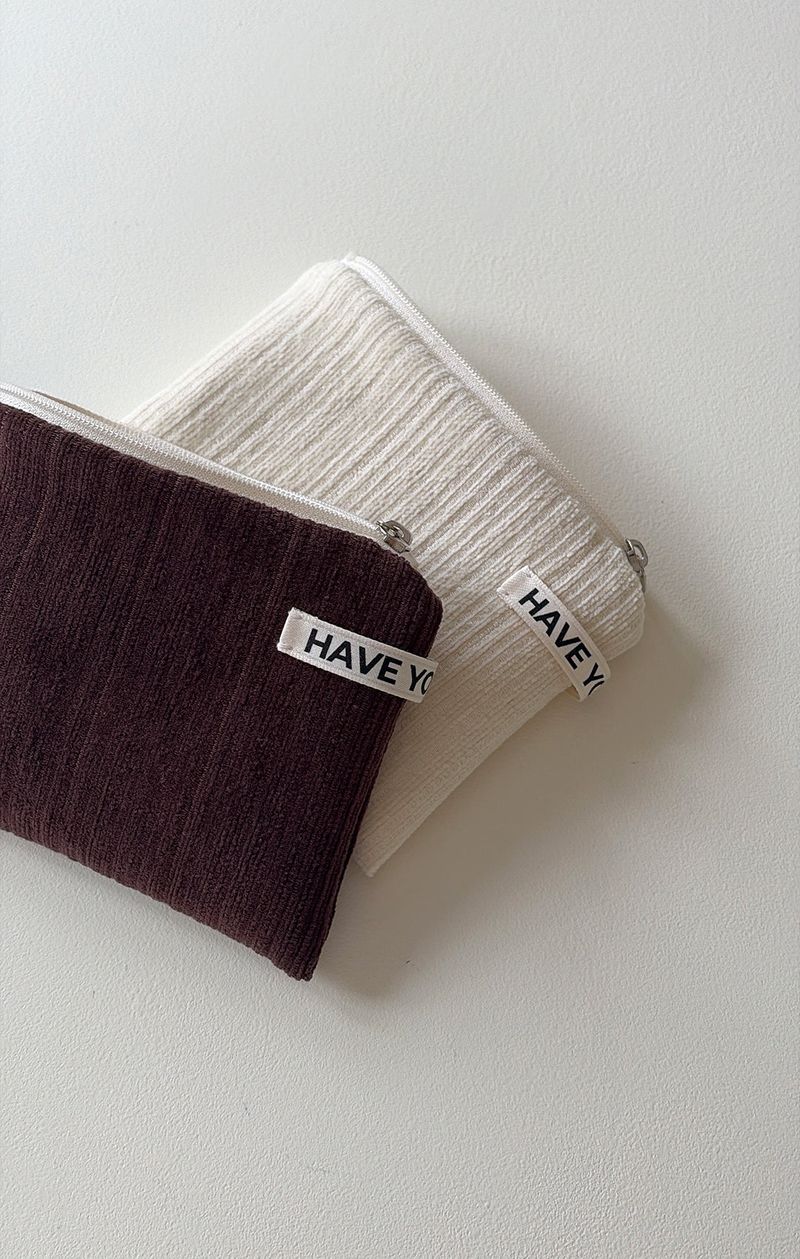Corduroy flat pouch - brown , M size