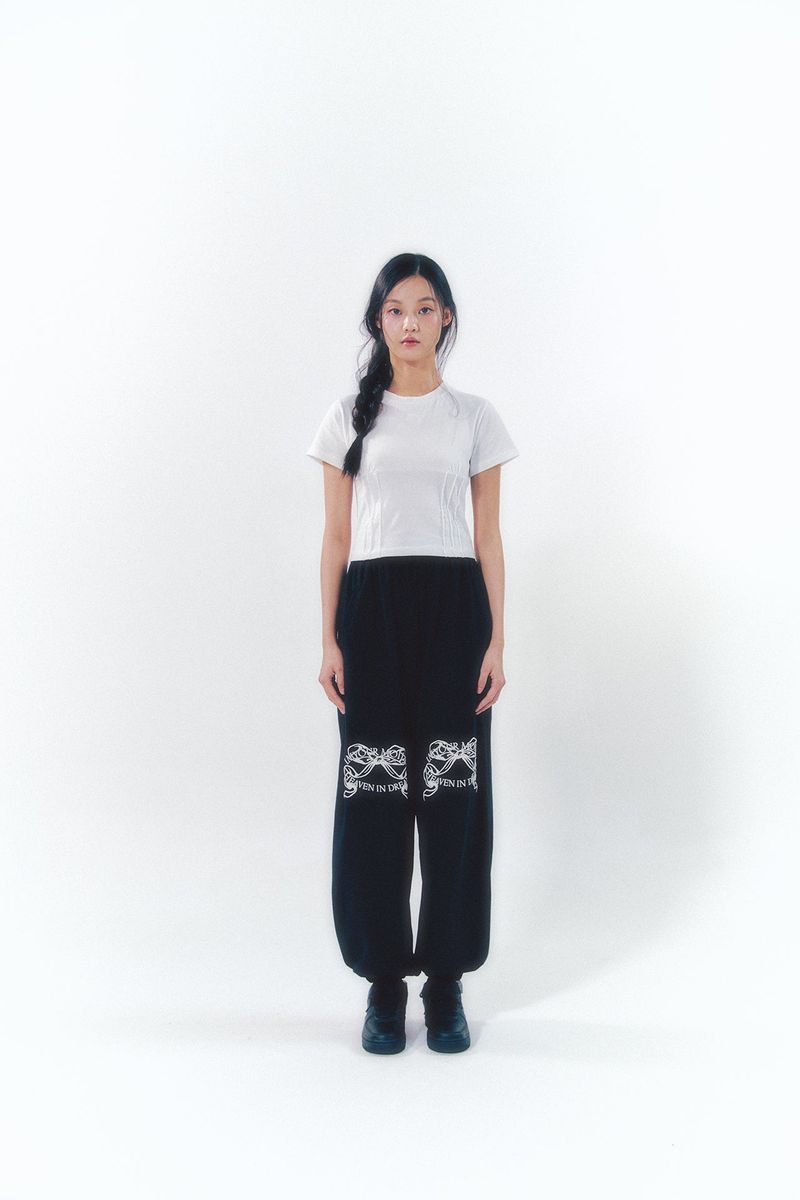 Knee Point Ribbon Jogger Pants Black