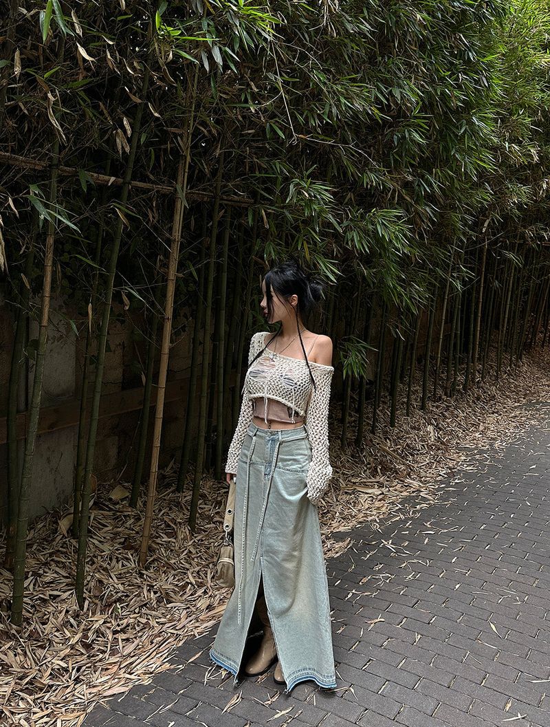 Delight-J(ディライトジェイ)の「Strap belt Set Denim Long Skirt(Skirts)」