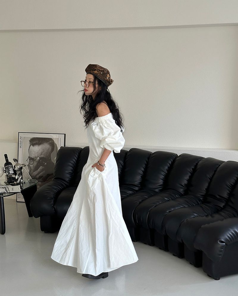 off-shoulder pocket maxi long dress