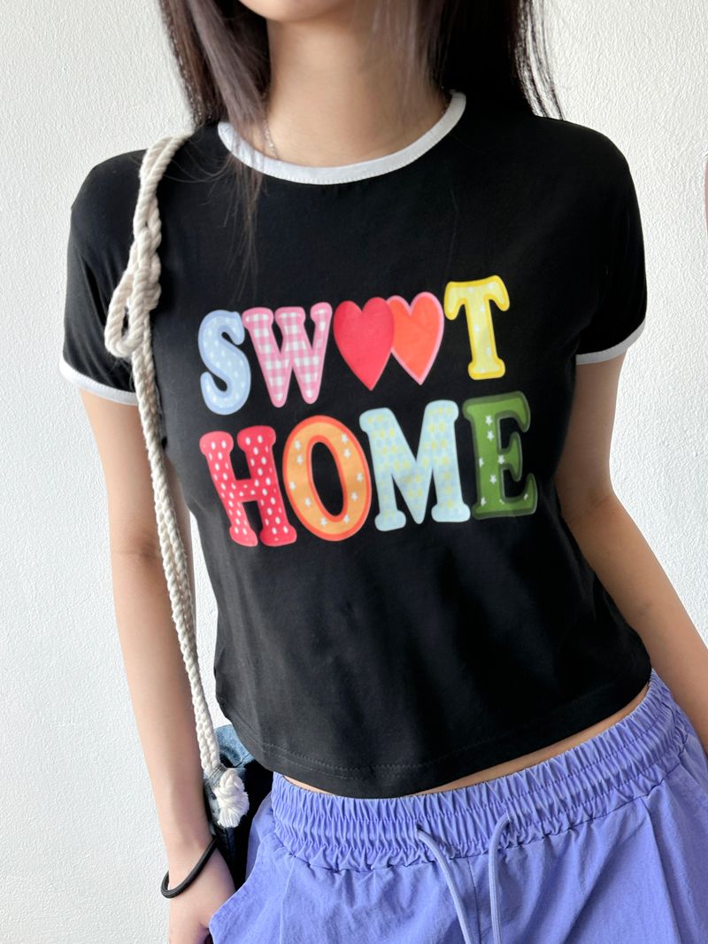 Homecandy Contrast Ringer Crop Tee 2color