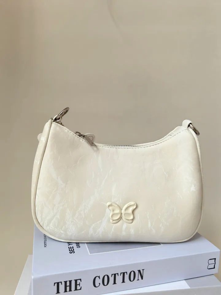 Butterfly Wappen Patch Faux Leather Shoulder Bag