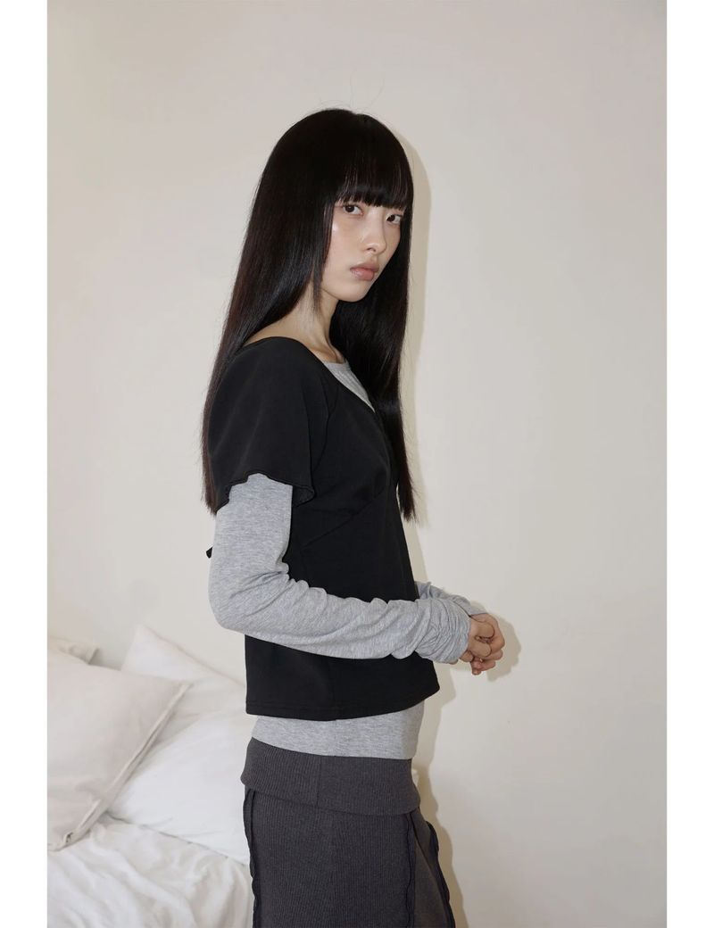 WRAP SHIRRING TOP(BLACK)