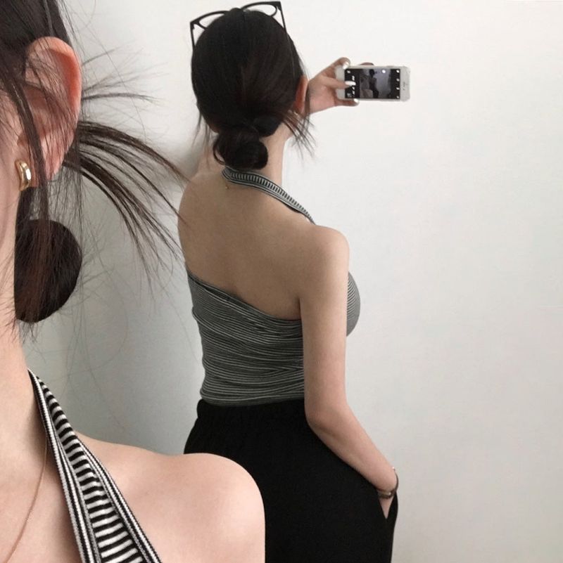 [Bellide made] BI, STRIPE HOLTER NECK CAMISOLE