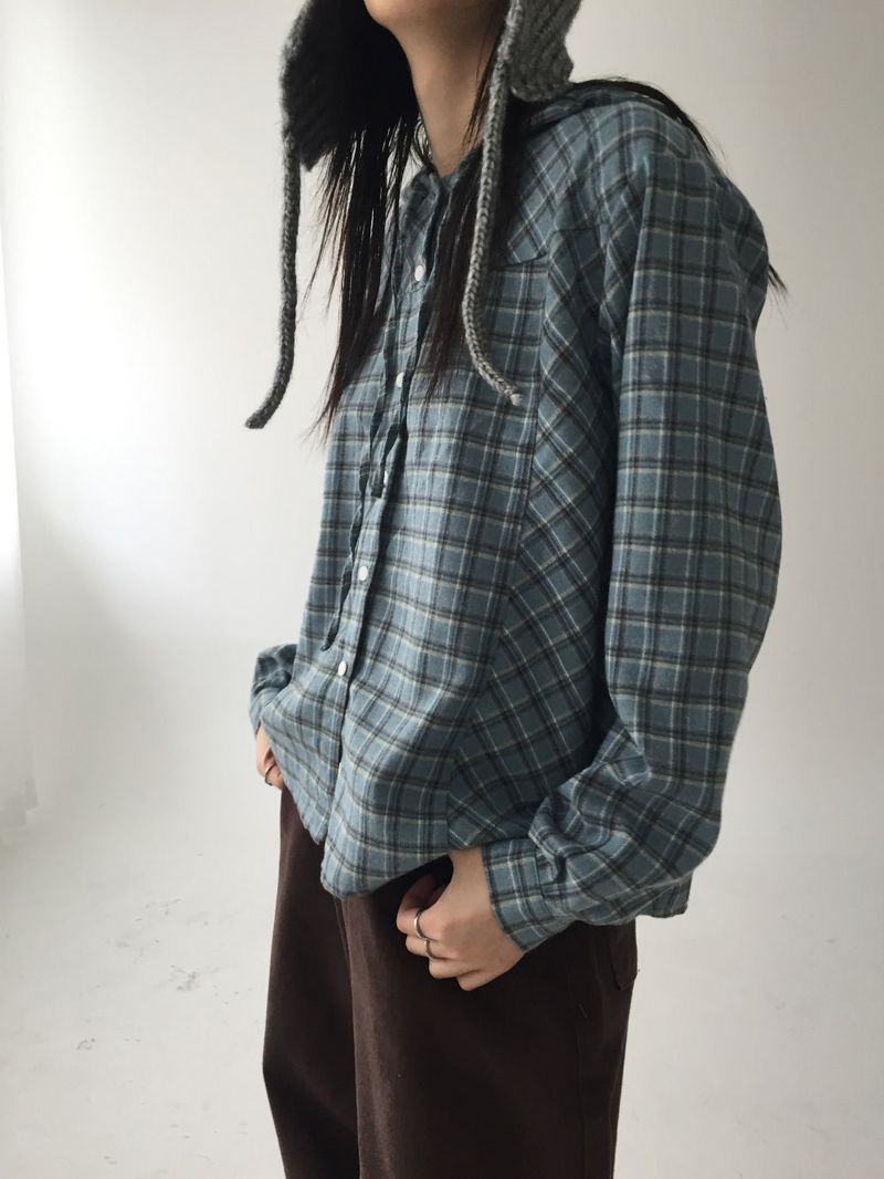 Cotton checked hooded shirt