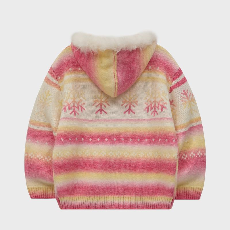 Snow Gradation Fur Hood Knit Zip Up