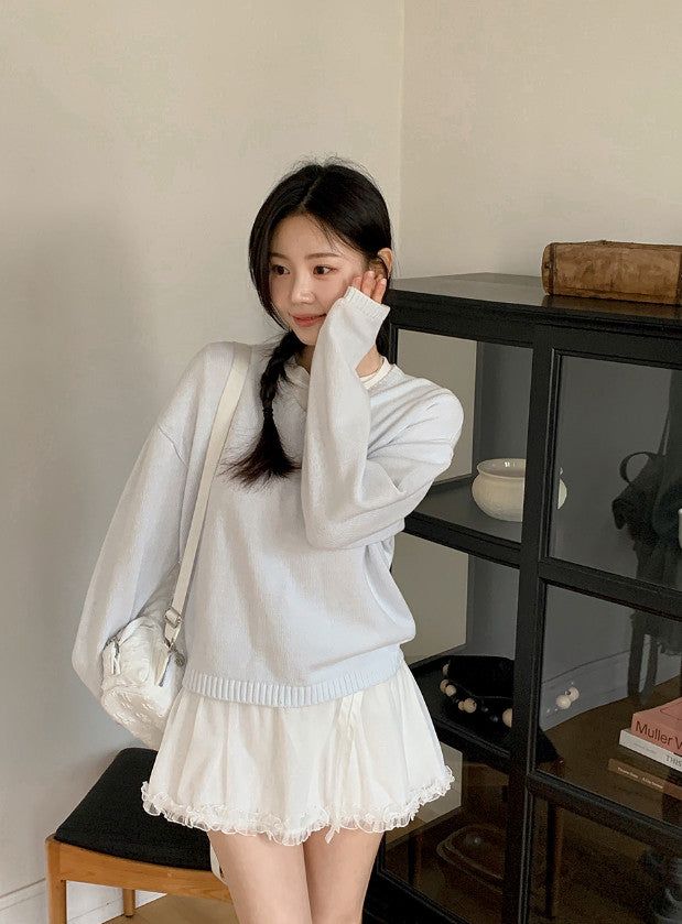 Again Basic Cotton Loose Fit V-neck Knit (5color)