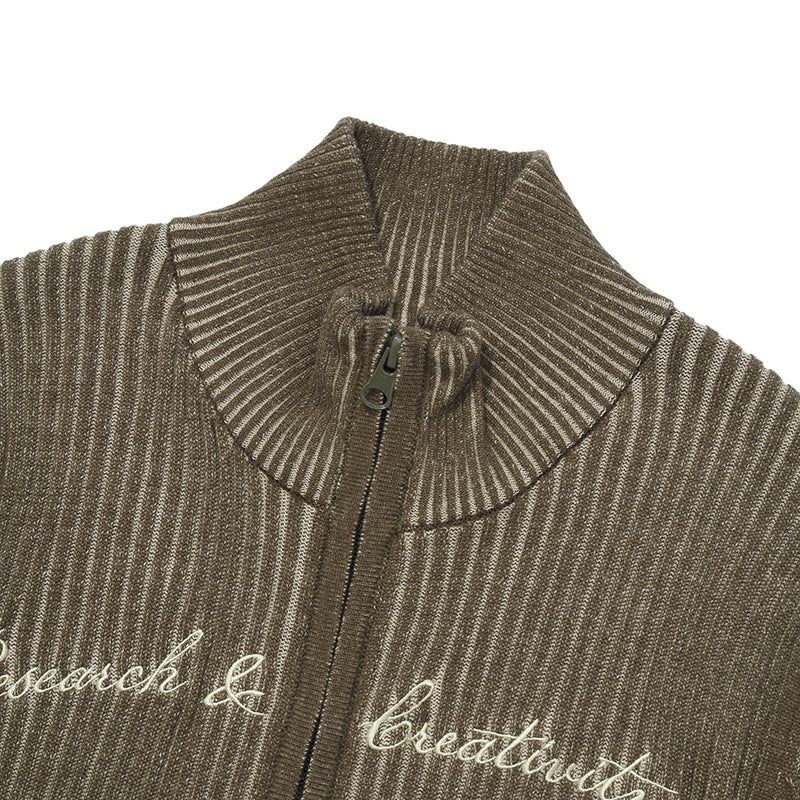 GARMENT HIGH NECK KNIT ZIP UP [KHAKI]