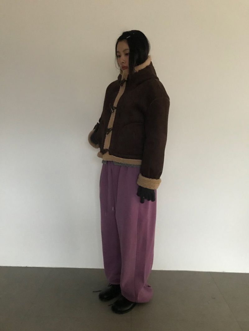 Femme Duffle Hooded Faux Shearling Jacket (2color)