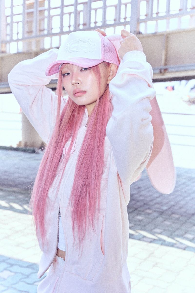 Ribbon bunny hood zip-up (soft pink)
