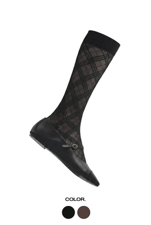 Check sheer knee socks