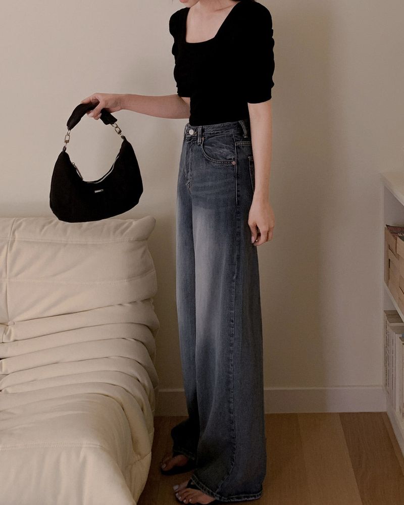 Deco wide denim pants