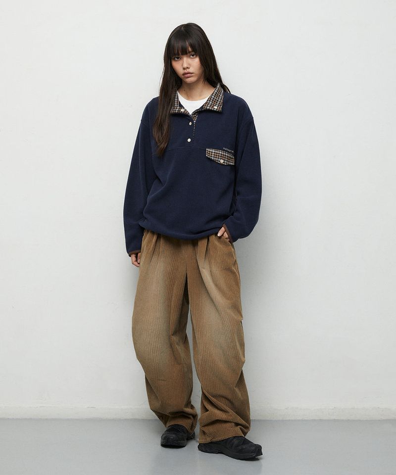 CHECK FLEECE ANORAK_NAVY