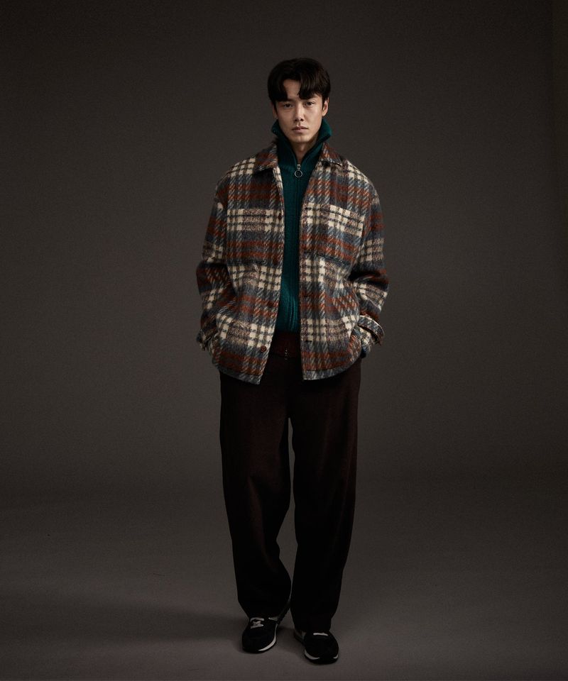 COZY HAIRY CHECK JACKET NAVY