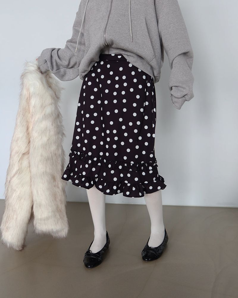 Dot Polka Dot Back Banding Midi Skirt