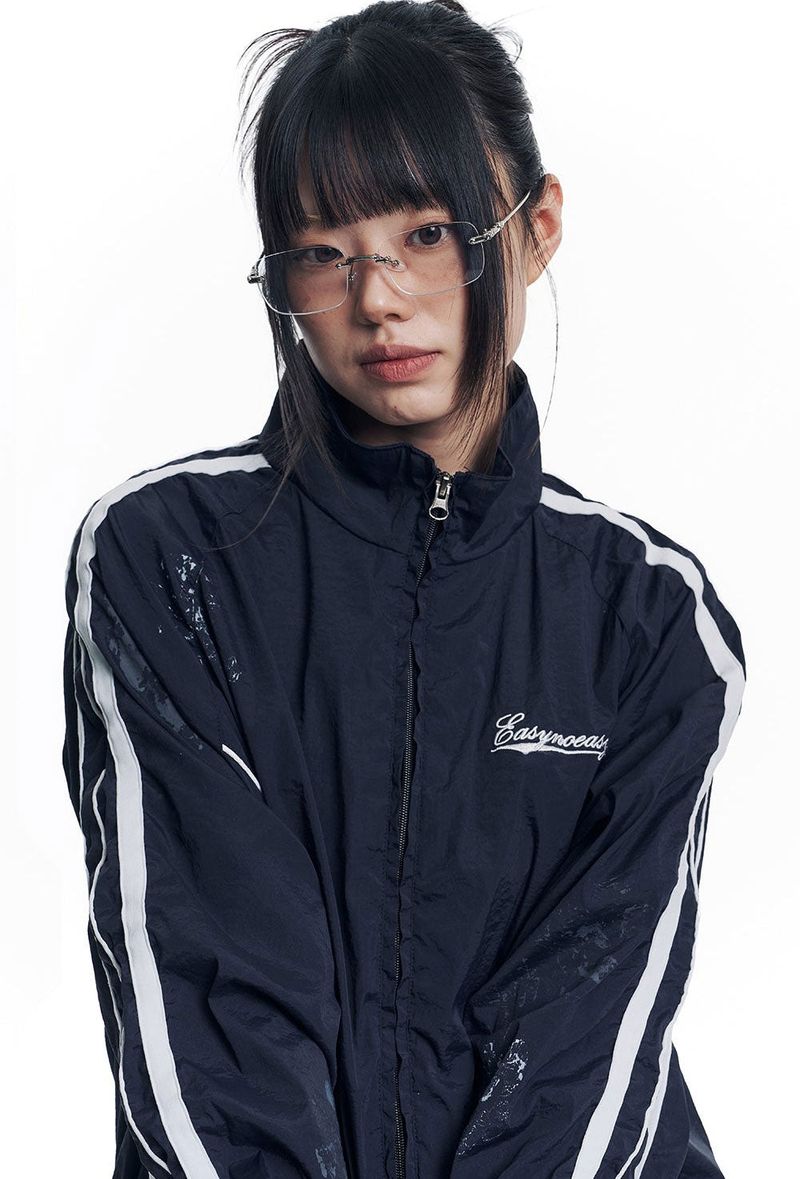 Dirty Nylon Piping Track Jacket - Navy