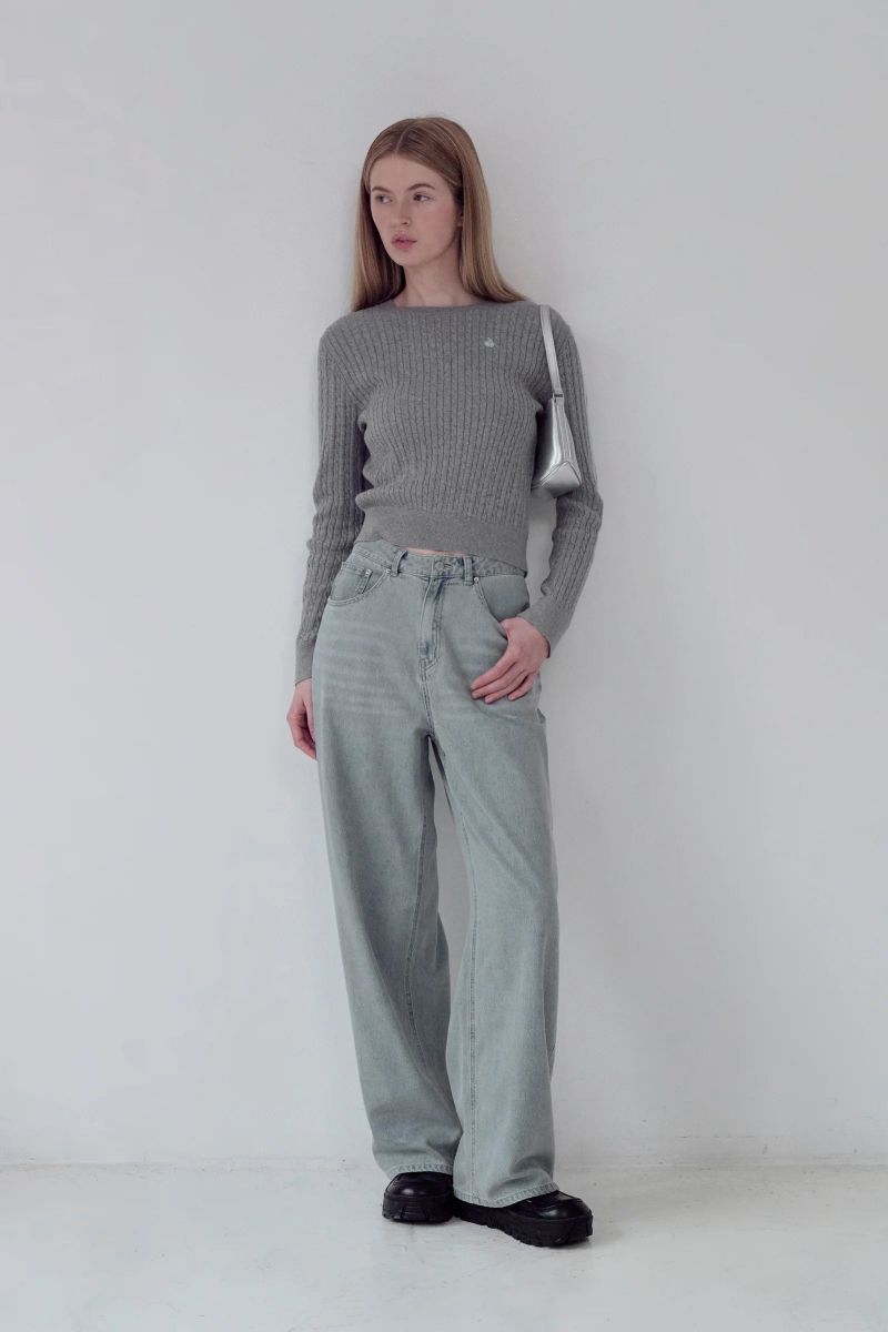 KIRSH PLAIN LINE POINT CABLE KNIT - GRAY 