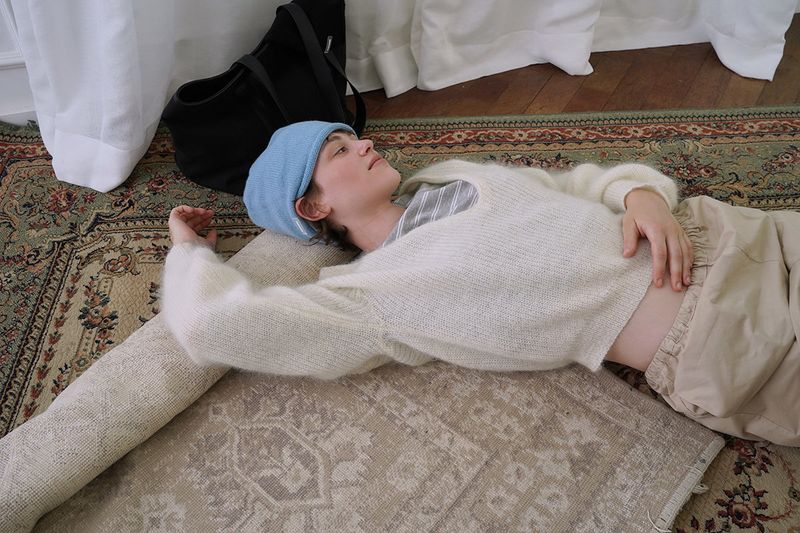 Soft shirring beanie_skyblue