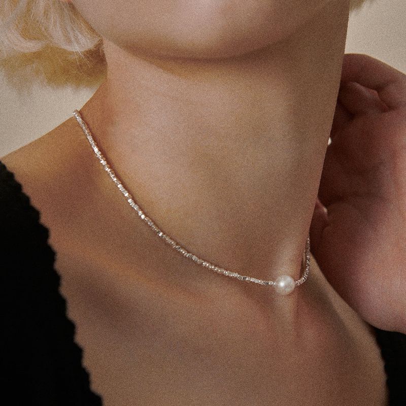 [925 Silver]Petit Cube Pearl Necklace
