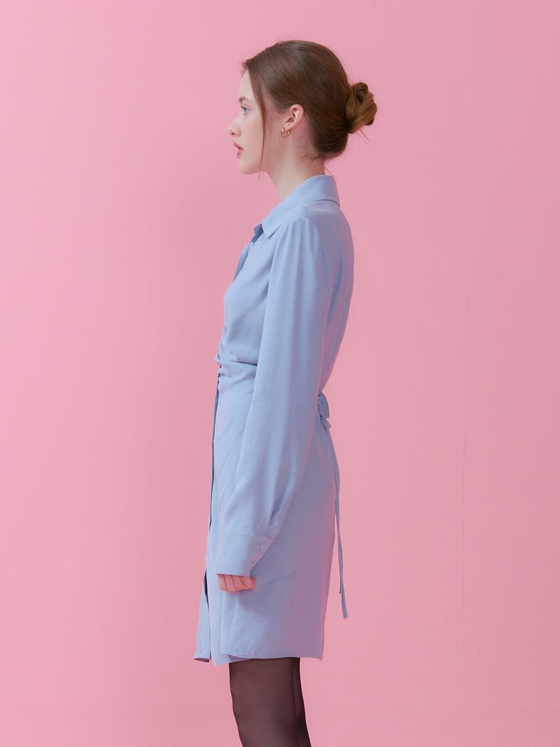 SHIRRING DETAIL COLLAR ONEPIECE_BLUE