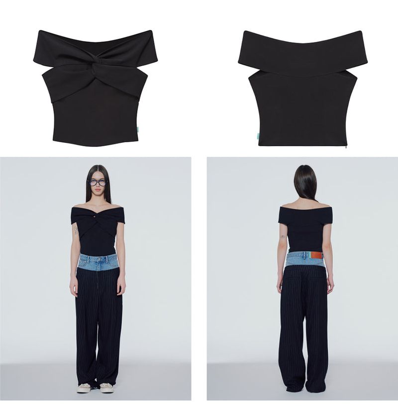 Off-the-shoulder twist-front blouse