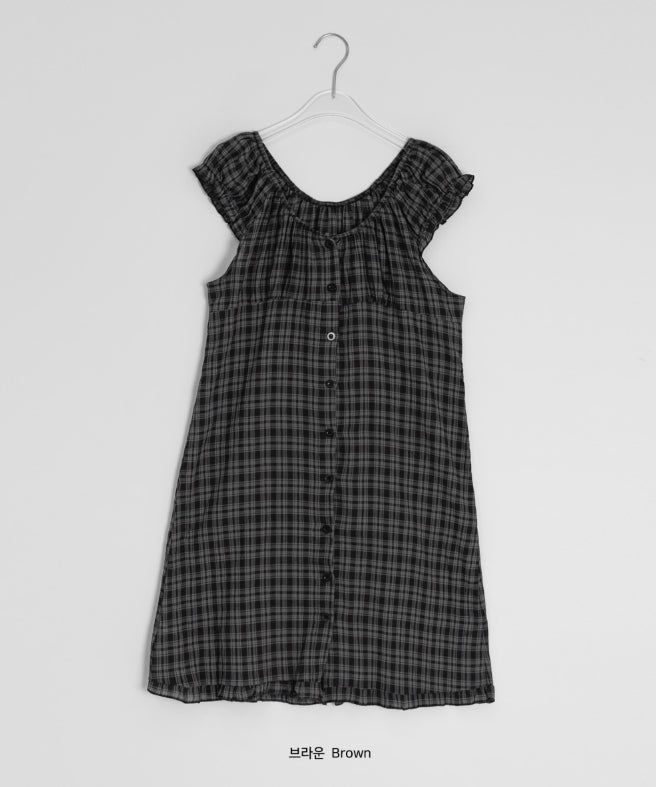 Use Check Puff Shirring Layered One Piece