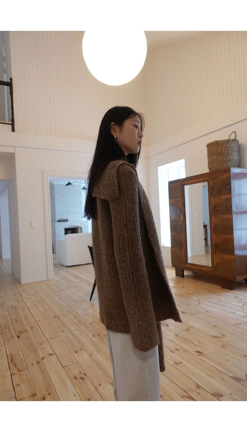 Earl grey alpaca cardigan (muffler set)