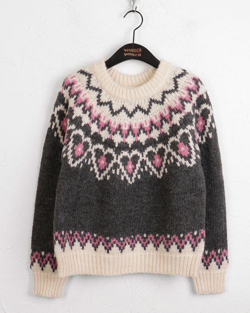 [Wool 10] Candle Heart Nordic Pattern Round Knit