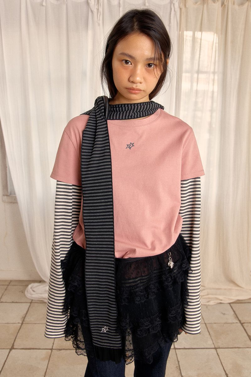 LOGO LAYERED STRIPE TEE (DUSTY PINK)