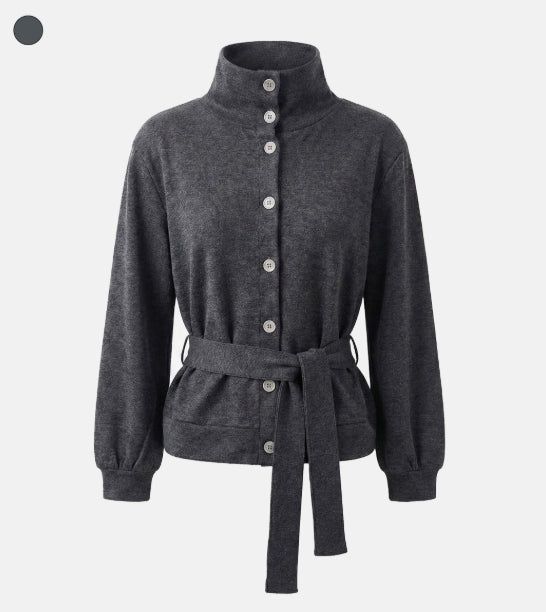 Buckle Strap High Neck Jersey Top