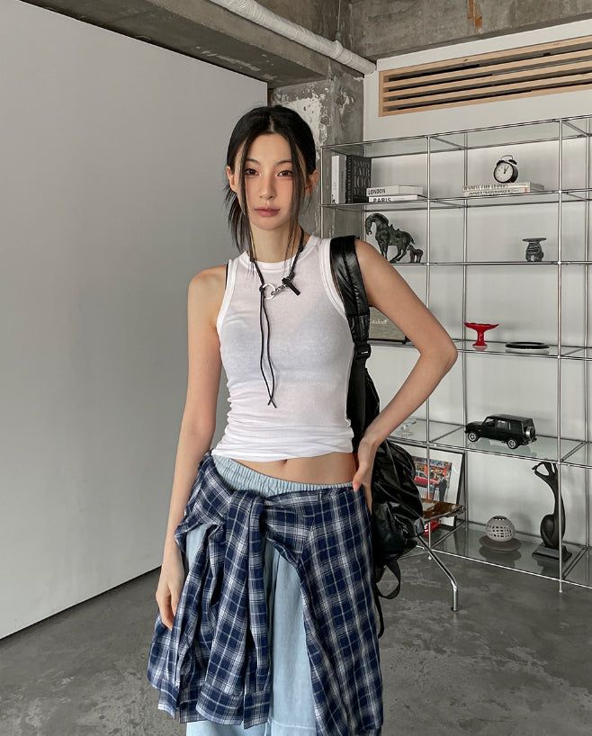 [U-BASIC] Skin Round Soft Ribbed Sleeveless