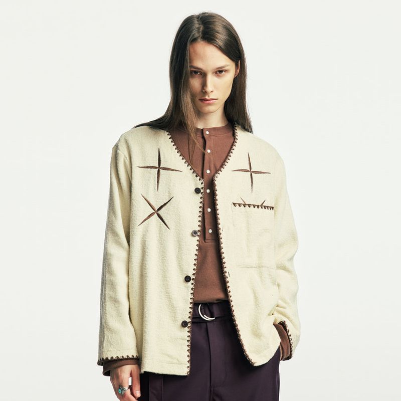 east star button up terry cardigan ivory