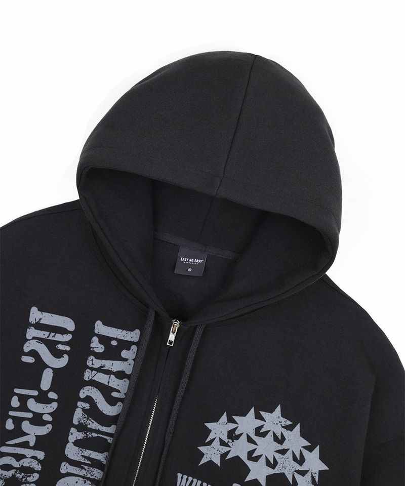 Marine Crack Print Hooded Zip-Up - Black