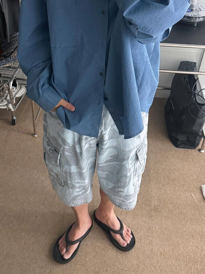 ASCLO Washed Camo Denim Half Pants (2color)