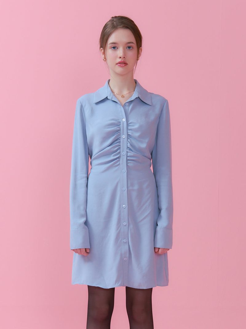SHIRRING DETAIL COLLAR ONEPIECE_BLUE