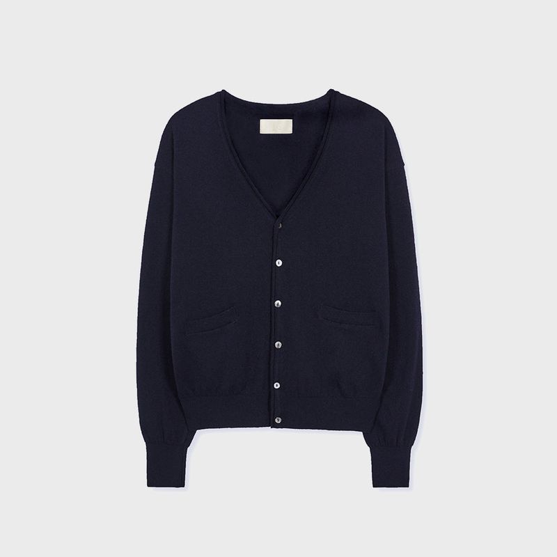 エクストラファインウールVカーディガン (Navy)