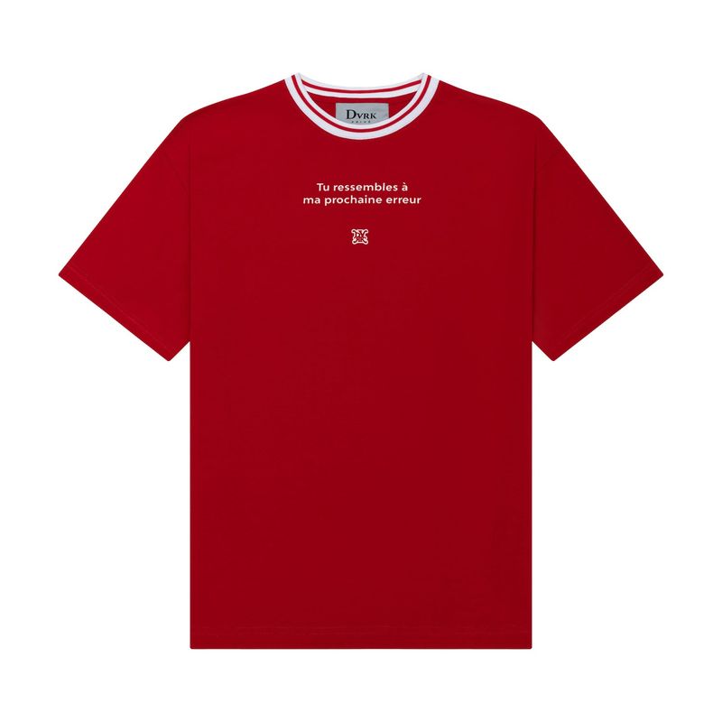 DVRK PRIVÉ STRIPED NECK OVERSIZE TEE - RED