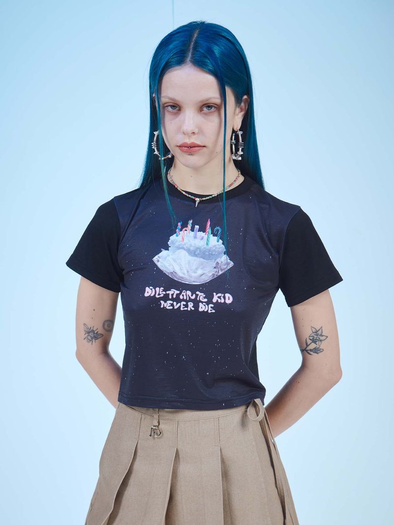 NEVER DIE CROP T-SHIRTS(BK)
