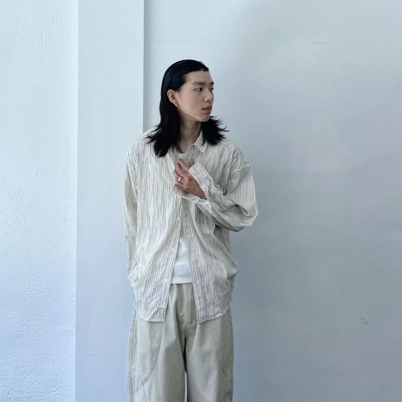 Pleated Stripe Relaxed Shirt