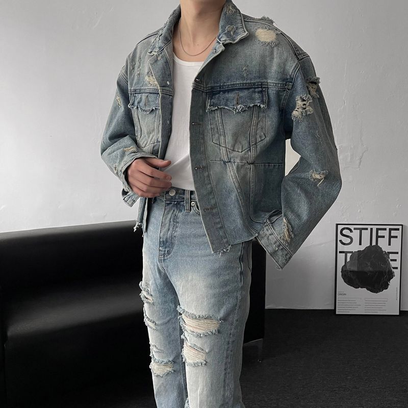 MG624,625 incision damage jean jacket (2 colors)