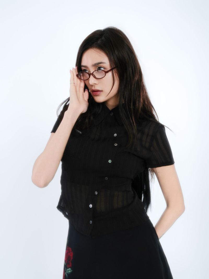 ASYMMETRIC STRIPE SHIRTS [BLACK]