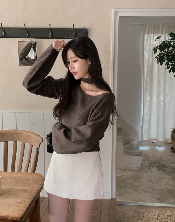 PV One Shoulder Knit + Tie Set (6color)