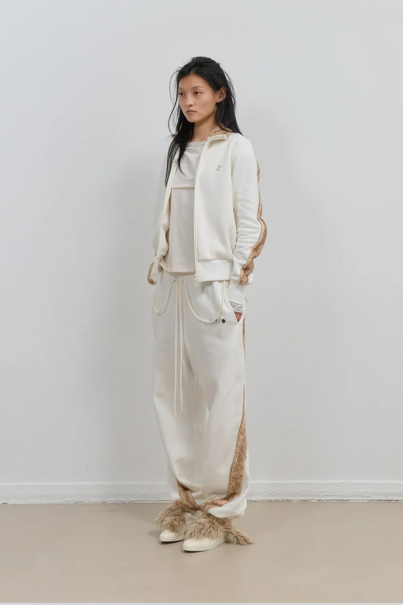Fur Trim Jersey Zip-up / Ivory
